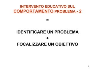 INTERVENTO EDUCATIVO SUL  COMPORTAMENTO  PROBLEMA  - 2 = IDENTIFICARE UN PROBLEMA + FOCALIZZARE UN OBIETTIVO 