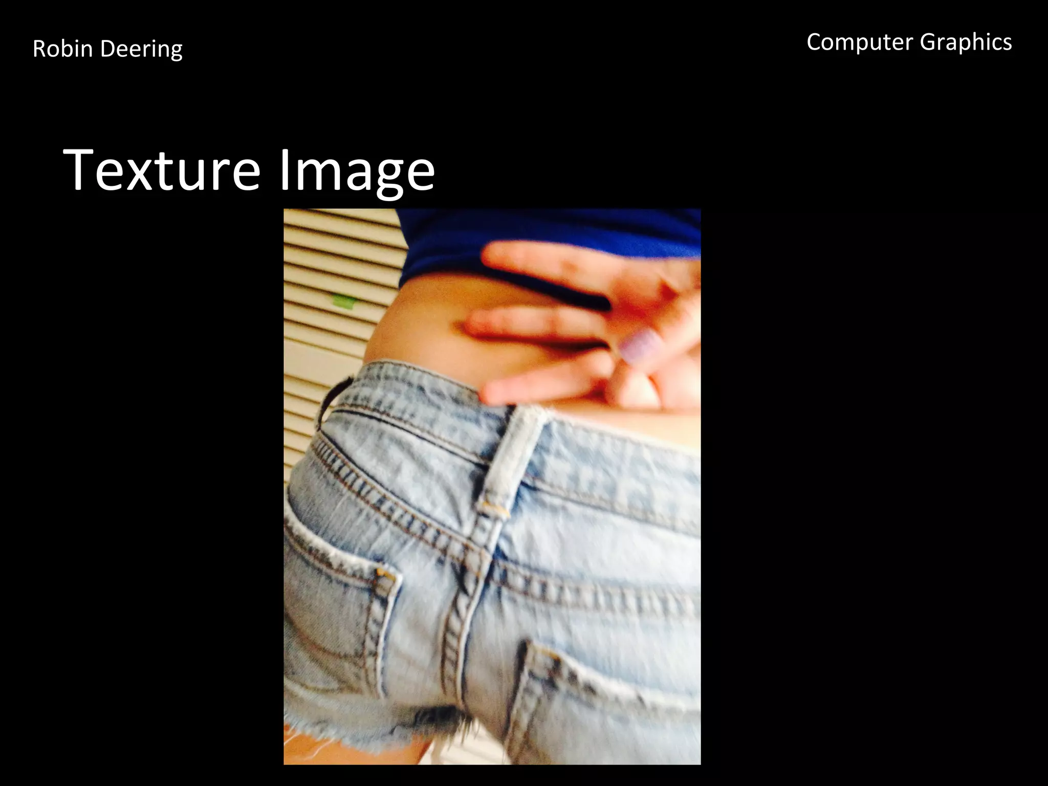 Robin	
  Deering	
   Computer	
  Graphics	
  
Texture	
  Image	
  
 