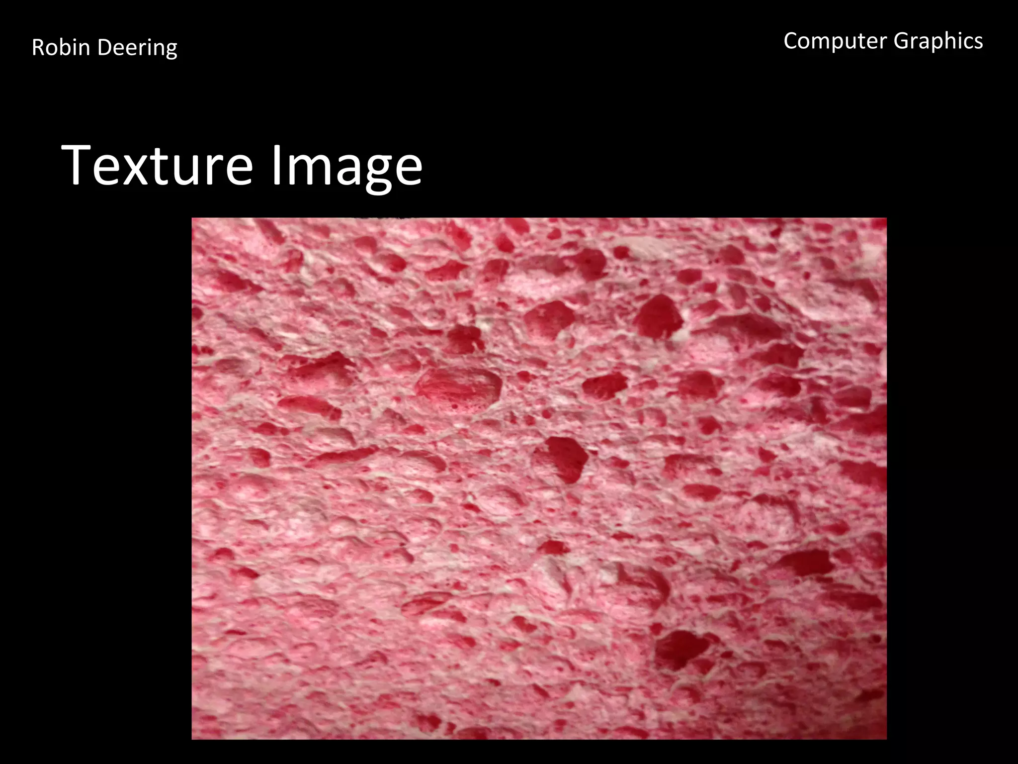Robin	
  Deering	
   Computer	
  Graphics	
  
Texture	
  Image	
  
 