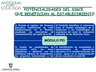 POTENCIALIDADES DEL SIGCE
QUE BENEFICIAN AL ESTABLECIMIENTO
 