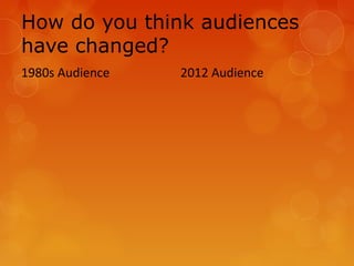 How do you think audiences
have changed?
1980s Audience   2012 Audience
 
