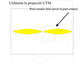 Utilitzem la projecció UTM.
Però només fem servir la part central
 
