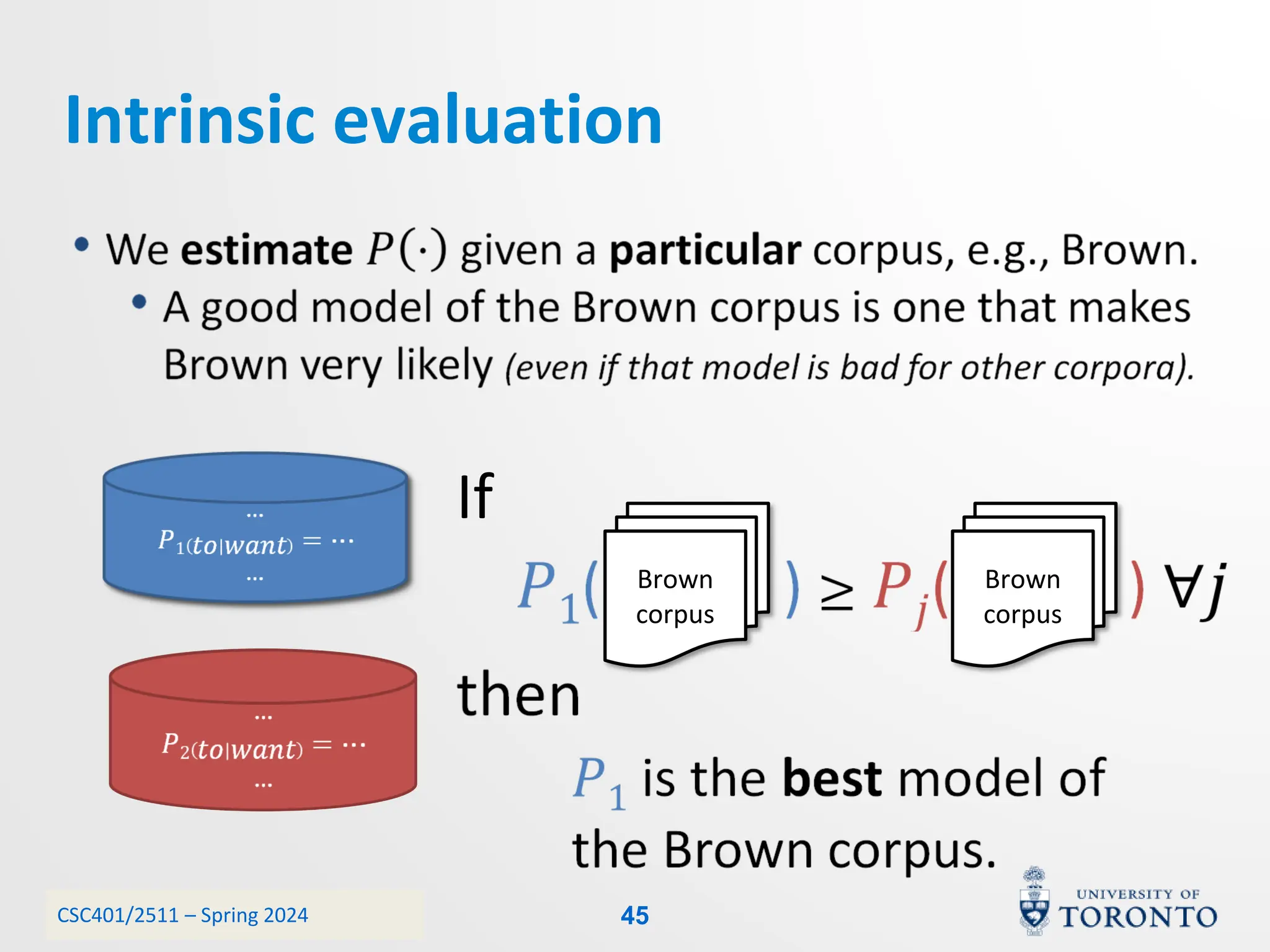 CSC401/2511 – Spring 2024
Intrinsic evaluation
Brown
corpus
Brown
corpus
If
45
 