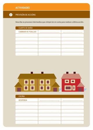 ACTIVIDADES

2   PREVISIÓN DE ACCIÓNS


    Describe os procesos intermedios que cómpre ter en conta para realizar a última acción.


        CUARTO DE BAÑO
        CAMBIAR AS TOALLAS                      ........................................   ........................................
     ........................................   ........................................   ........................................
     ........................................   ........................................   ........................................
     ........................................   ........................................   ........................................
     ........................................   ........................................   ........................................
     ........................................   ........................................   ........................................
     ........................................   ........................................   ........................................




        COCIÑA
        DESPENSA                                ........................................   ........................................
     ........................................   ........................................   ........................................
     ........................................   ........................................   ........................................
     ........................................   ........................................   ........................................
     ........................................   ........................................   ........................................
     ........................................   ........................................   ........................................
     ........................................   ........................................   ........................................
 