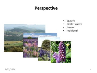 Perspective
• Society
• Health system
• Insurer
• Individual
6
4/25/2024
 