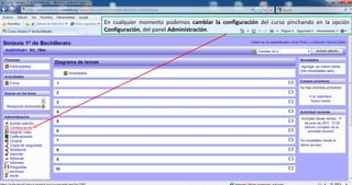 En cualquier momento podemos cambiar la configuración del curso pinchando en la opción
Configuración, del panel Administración.
 