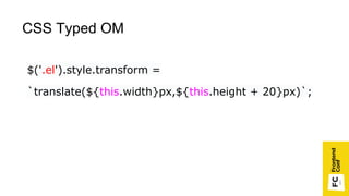 СSS Typed OM
$('.el').style.transform =
`translate(${this.width}px,${this.height + 20}px)`;
 