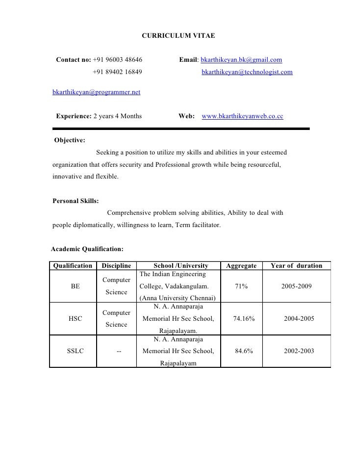 2 years experience resumes