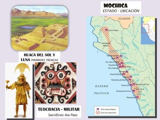 MOCHICA  ESTADO - UBICACIÓN HUACA DEL SOL Y LUNA   PIRÁMIDES TRUNCAS TEOCRACIA - MILITAR  Sacrificios Aia Paec 