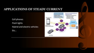 APPLICATIONS OF STEADY CURRENT
Cell phones
Flash lights
Hybrid and electric vehicles
Etc…