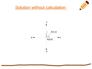 Solution without calculation
C(1,1)
A(0,0)
Y
XX’
Y’
45°
C
 