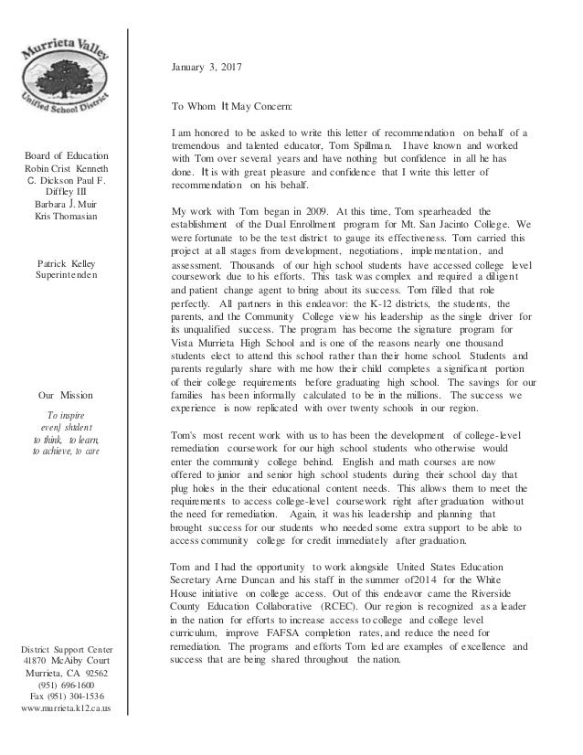letter of recommendation from murrieta superintendent pat letter of recommendation for superintendent