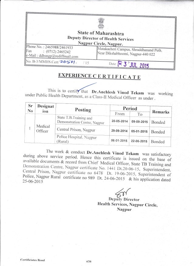 experience certificate health services certificate of health