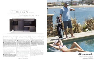 h u g e s e l l i n g p o i n t. I t was b eco m i n g a n
Brooklyn
epicenter of design
a n d e v e ryo n e was f lo c k i n g to i t.
b ec a m e a900 900
Former world #1 tennis player and recent golf addict
Andy Roddick has some tough decisions to make.
travismathew.com
©2014 TravisMathew, LLC. All Rights Reserved
BraytonHughes, which requested furnishings
for the Four Seasons in Seattle. They said
they loved our piece and they wanted us
to redesign it as a bar table. They wanted
15 of them. And they wanted our coffee
tables for the presidential suite. So the
Four Seasons was our very first client.
Dan: We flourished during the slowdown
because consumers increasingly cared
about supporting local economies. When
people spent, they considered furnishings
as an investment that was handcrafted
and unique.
///// Youth was on their side;
they could afford to take
their time to get it right.
It took them four years
to design and manufacture
the Avery Chair.
Dan: Unique and handcrafted are still the
core traits of our products. Our business
was growing as others were shrinking.
Eric: We’re 32 now. We retain our competi­
tive edge, in part, because our product is
extremely difficult to copy well.
///// And because they dress well.
Eric: Men’s fashion has always been one
of my passions. It took me a little while to
convince Dan to dress in these bespoke
suits and be photographed making furni-
ture. This concept went into a look book
and our advertising campaign grew out of
that. One image needed to carry the entire
message of what the brand represented—
the luxury of the suits juxtaposed with the
nearly archaic way of making furniture.
We were young, self-taught designers,
and I think our personal style caught the
attention of the industry early on.
Dan: At one point we were known as the
two best-dressed guys in furniture. Dress-
ing sharply became part of the brand.
Eric: I always felt that there was an obvious
link between furniture and fashion. And
the ad campaign isn’t far from the truth.
In fact, right now I’m standing here in my
workshop in a suit.
///// This year, Hellman-Chang’s
furniture was installed in
the lobby of the Mandarin
Oriental Miami as part of a
two-year refurbishment of
the resort. The Hellman-
Chang studio is still in Brook-
lyn’s Bushwick neighborhood.
Eventually Brooklyn caught
up to them. l
ABOVE: the xie sideboard blends subtle
asian styling with intrinsic hellman-
chang cues. previous page: after a
humble start using their fathers’ tools
in a garage to craft pieces from
crappy pine, hellman and chang have
built a studio renowned for its
commitment to quality and design.
60 Summer 2014
 