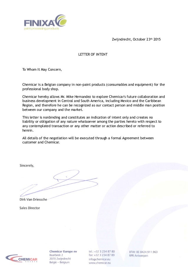 sales letter of intent