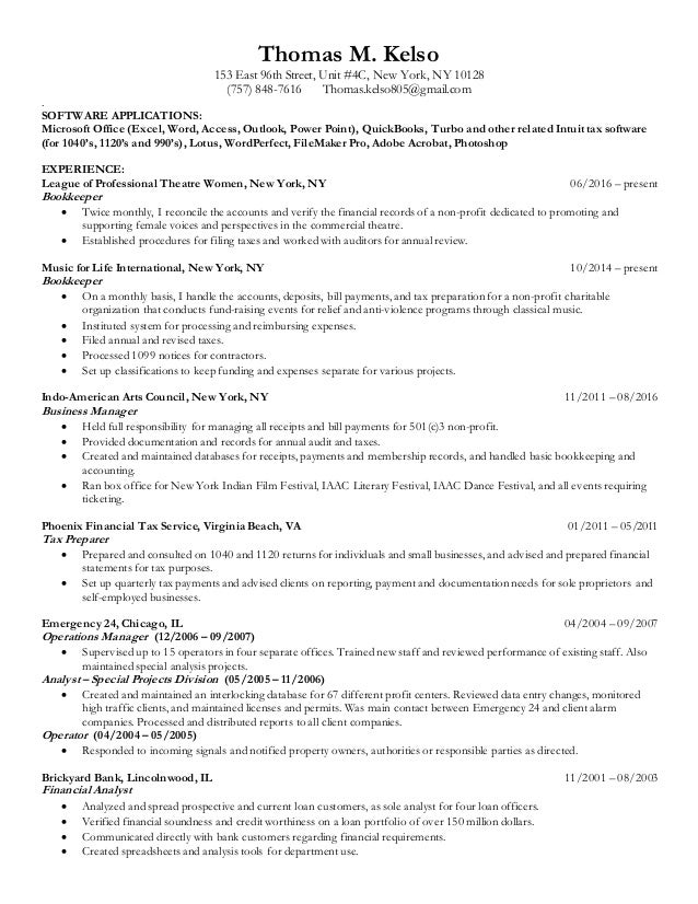 thomas kelso resume accountant bookkeeper resume bookkeeper