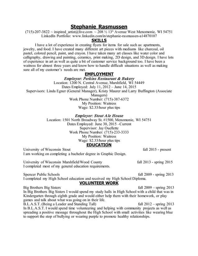 Stephanie Rasmussen Resume