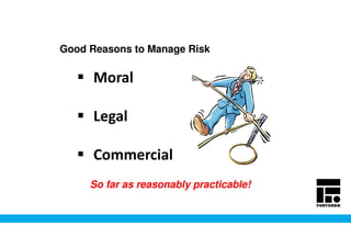 Good Reasons to Manage Risk
Moral
Legal
Commercial
So far as reasonably practicable!
 
