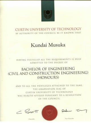 Civil & Construction Eng. Curtin University Certificate