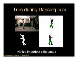 Turn during Dancing <v>




                    Notice imperfect silhouettes
Sminchisescu, Kanaujia, Li, Metaxas ‘05
 