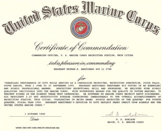USMC Cert of Commendation