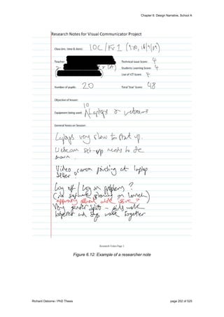 Chapter 6: Design Narrative, School A
Richard Osborne / PhD Thesis page 202 of 525
Figure 6.12: Example of a researcher note
 