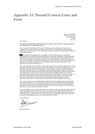 Appendix A1: Parental Consent Letter & Form
Richard Osborne / PhD Thesis page 435 of 525
Appendix A1: Parental Consent Letter and
Form
 