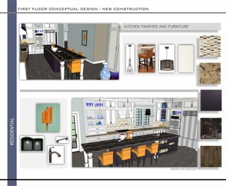 FIRST FLOOR CONCEPTUAL DESIGN -NEW CONSTRUCTION 
RESIDENTIAL 
KITCHEN FINISHES AND FURNITURE 
CREATED WITH SKETCHUP  