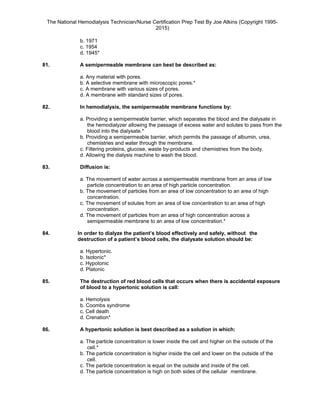 The National Hemodialysis Certification Prep Examination 2014