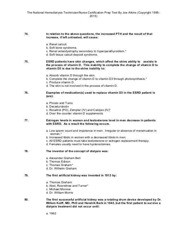 The National Hemodialysis Certification Prep Examination 2014