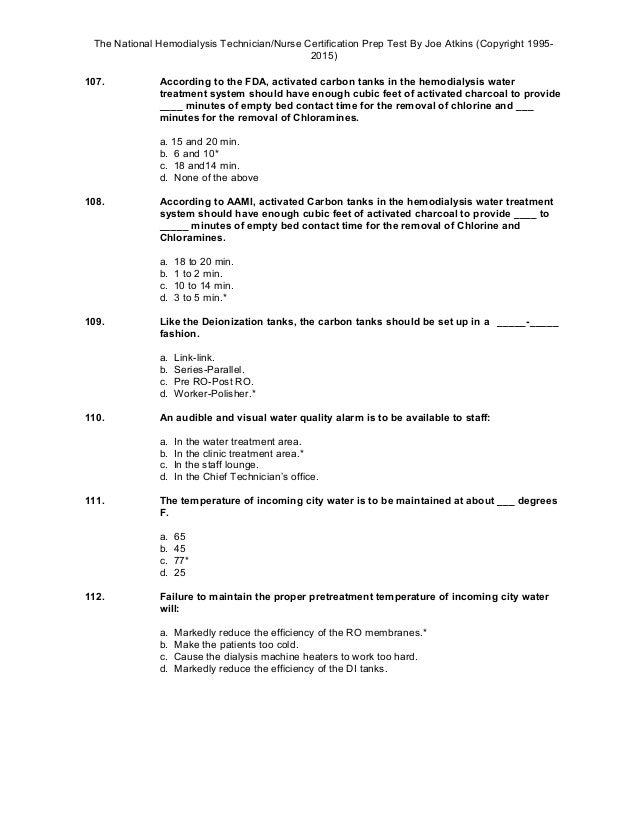 The National Hemodialysis Certification Prep Examination 2014