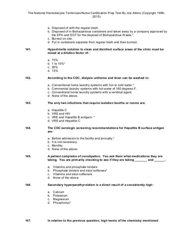 The National Hemodialysis Certification Prep Examination 2014