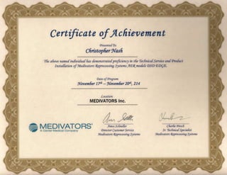 Medivators Training Certificate PPT Medivators Training Certificate PPT