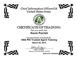 Kevin Parrish
NSS PKI Trusted Agent Training
March 26, 2015
NSSP-IATP-3AED00009
 