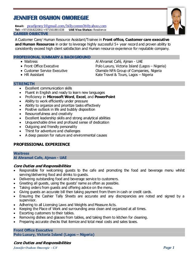 cv jennifer customer service customer service cv