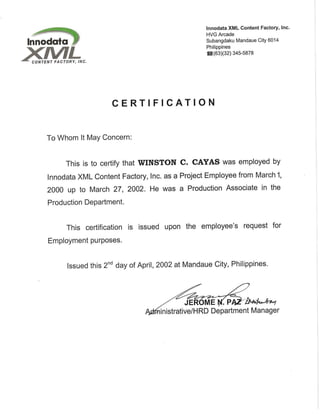 Certification - Innodata XML