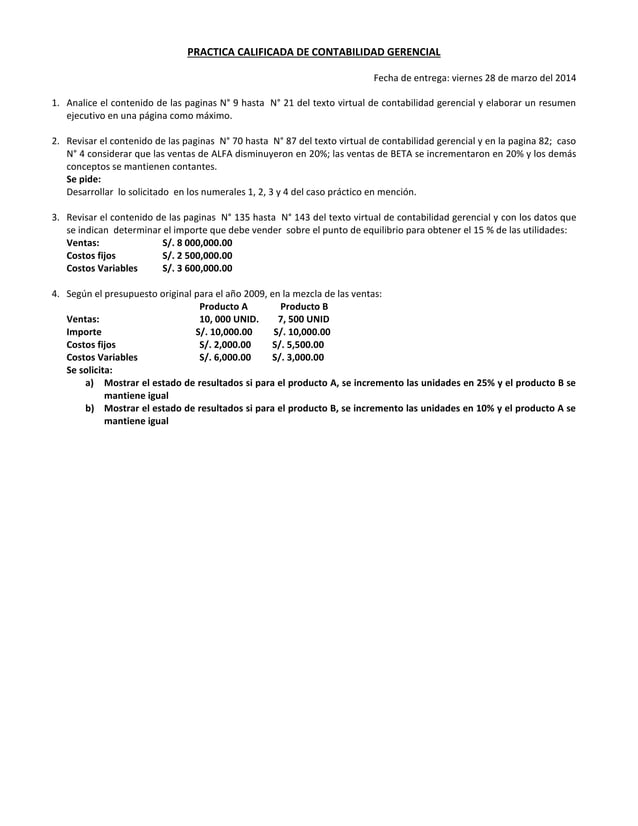 2da Practica Calificada De Contabilidad Gerencial