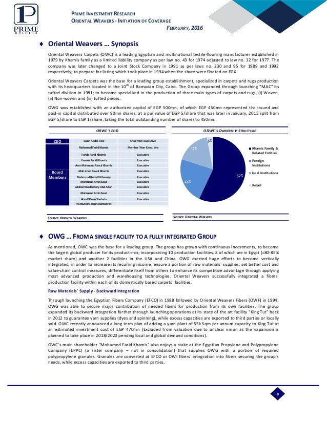 Oriental Weavers Initiation of Coverage February 2016