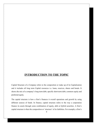 Initial Capital Report Example SIP REPORT Capital Structure Analysis Of Indian Oil Corporation Limited ...