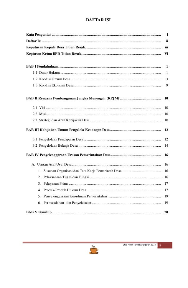 Download contoh perdes rpjm desa terbaru tahun 2020-2026 2 daftar isi lkpj desa titian resak