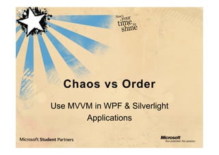Chaos vs Order
Use MVVM in WPF & Silverlight
       Applications
 