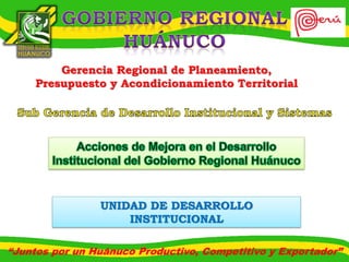 Gerencia Regional de Planeamiento,
Presupuesto y Acondicionamiento Territorial

UNIDAD DE DESARROLLO
INSTITUCIONAL
“Juntos por un Huánuco Productivo, Competitivo y Exportador”

 
