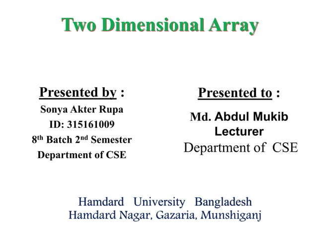 Two Dimentional Array | PPTX