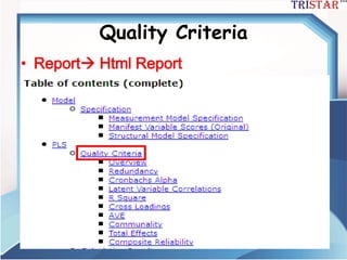 Quality Criteria
• Report Html Report
三星統計服務有限公司
 