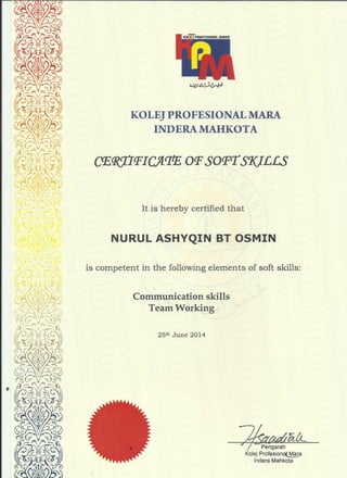 CERTIFICATED OF SOFT SKILLS