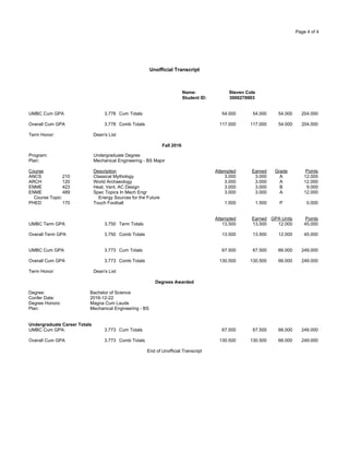 Steven's Unofficial Transcript | PDF