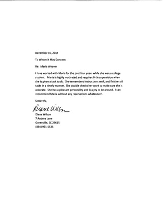 Letter of Recommendation - Diane Wilson