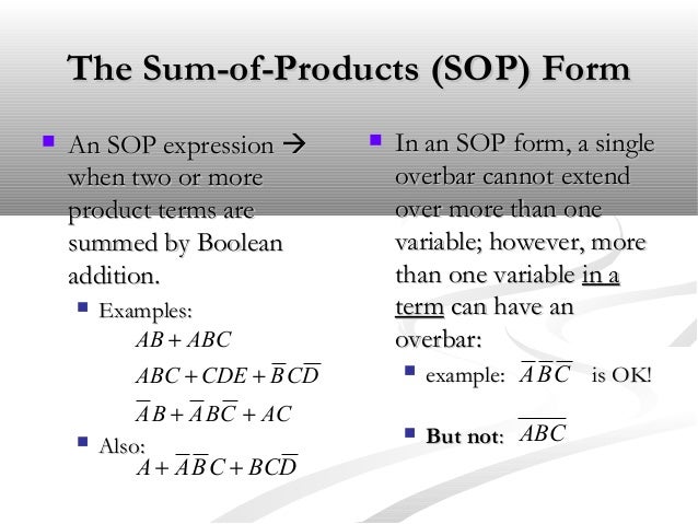 logic simplification using sop minimal sop form