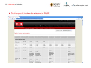 10.  Publicidad  en banners. Tarifas publicitarias de referencia 2009 