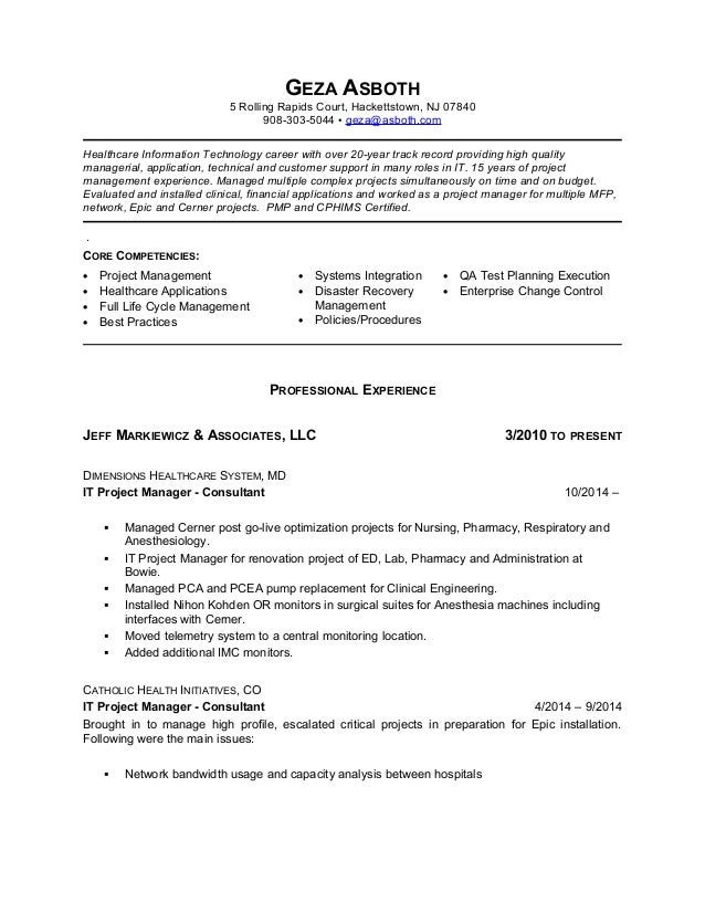 healthcare project manager resumes